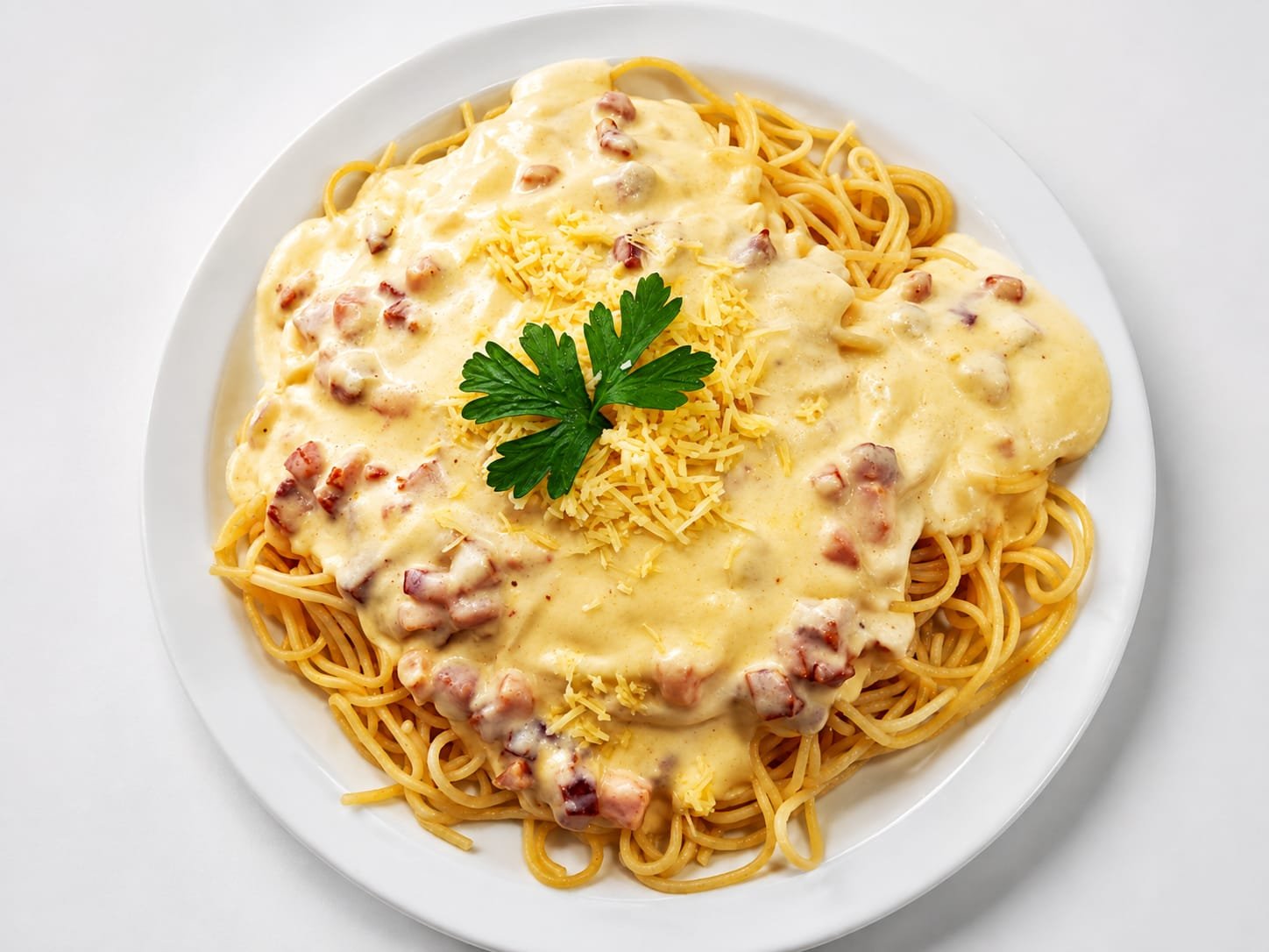 Espaguete à carbonara com queijo ralado